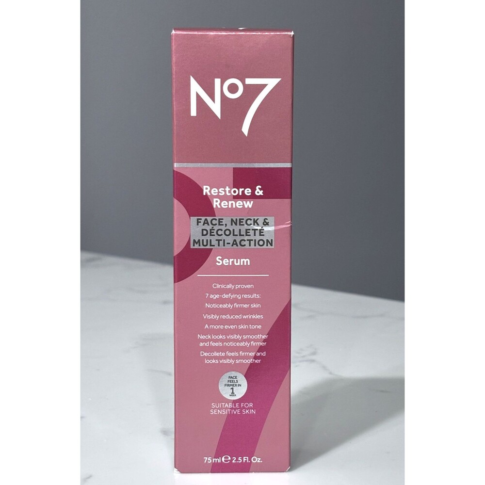 No7 Restore Renew Face Neck Decollete Multi Action Serum 2.5 Fl Oz NEW
